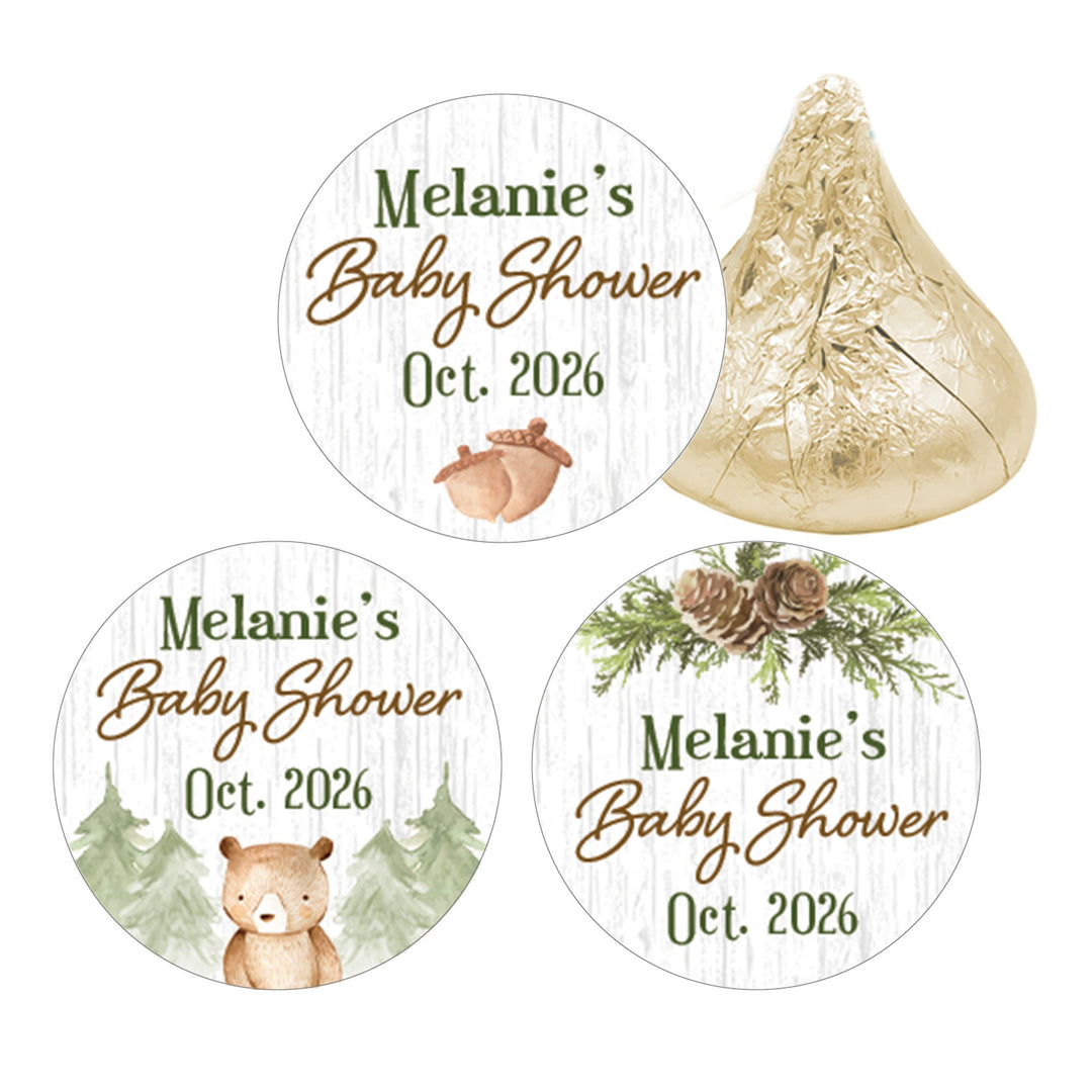Personalized Woodland Bear: Baby Shower Favors Fits on Hershey's Kisses - 180 Stickers