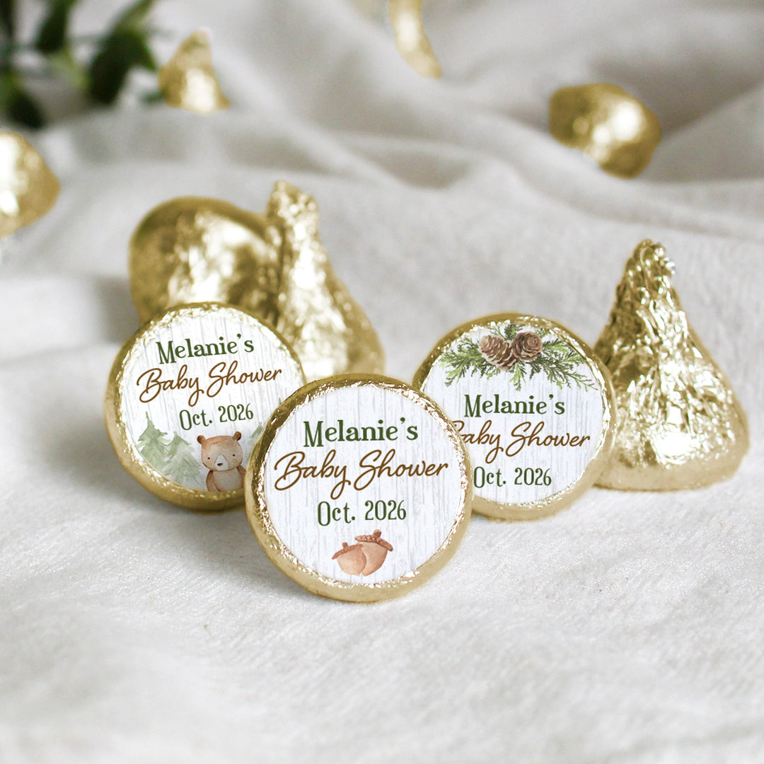 Personalized Woodland Bear: Baby Shower Favors Fits on Hershey's Kisses - 180 Stickers