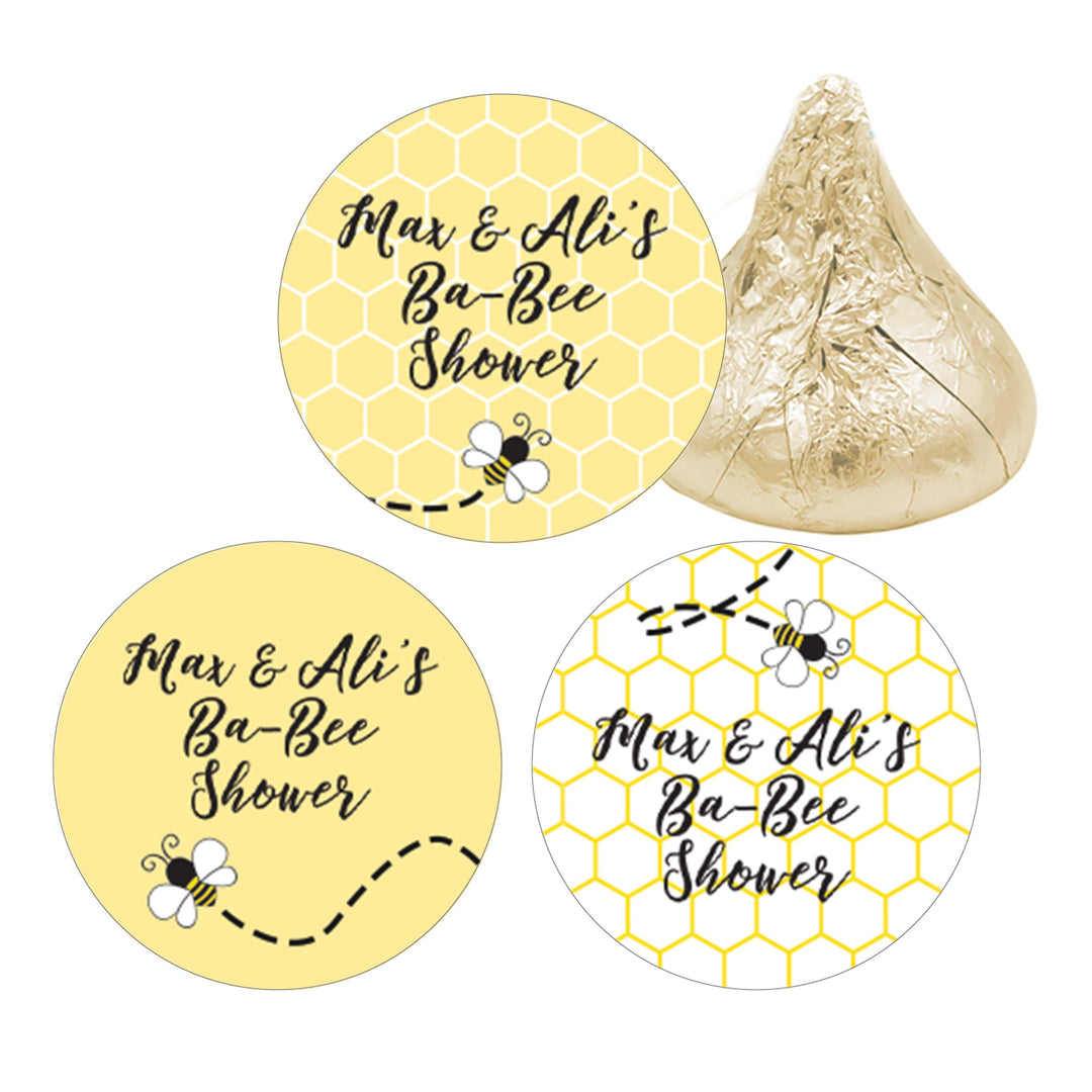 Personalized Bumble Bee: Baby Shower, Kid's Birthday, Bridal Shower  - Favor Stickers - Fits on Hershey's Kisses- 180 Stickers