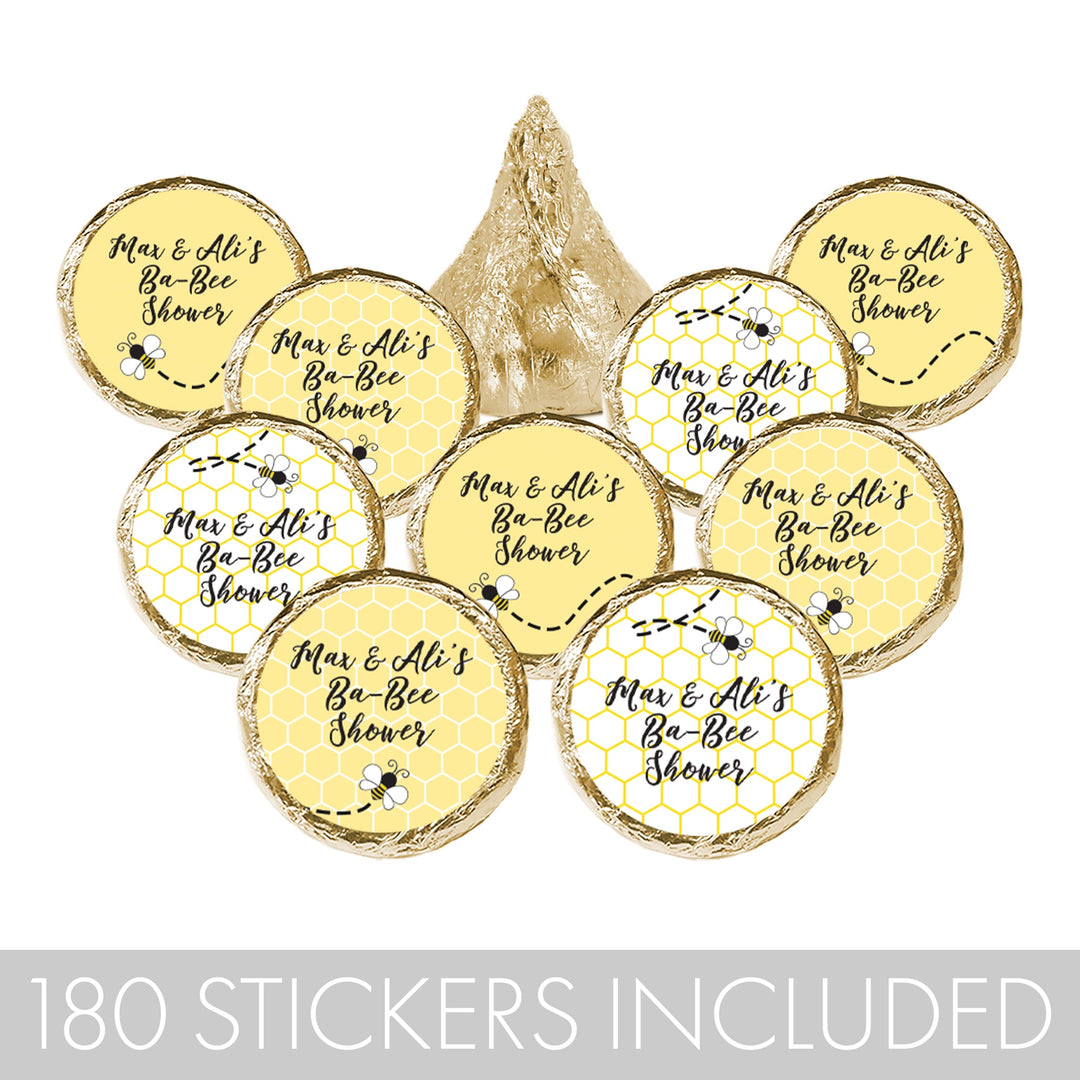 Personalized Bumble Bee: Baby Shower, Kid's Birthday, Bridal Shower  - Favor Stickers - Fits on Hershey's Kisses- 180 Stickers