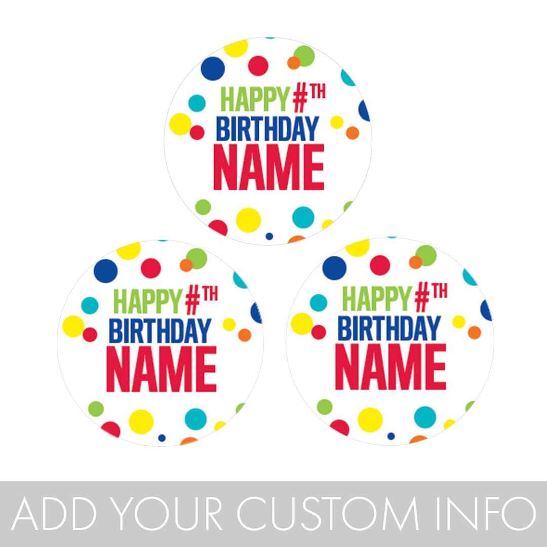 Cumpleaños personalizado: Rainbow Dots - Se adapta a Hershey® Kisses - 180 pegatinas