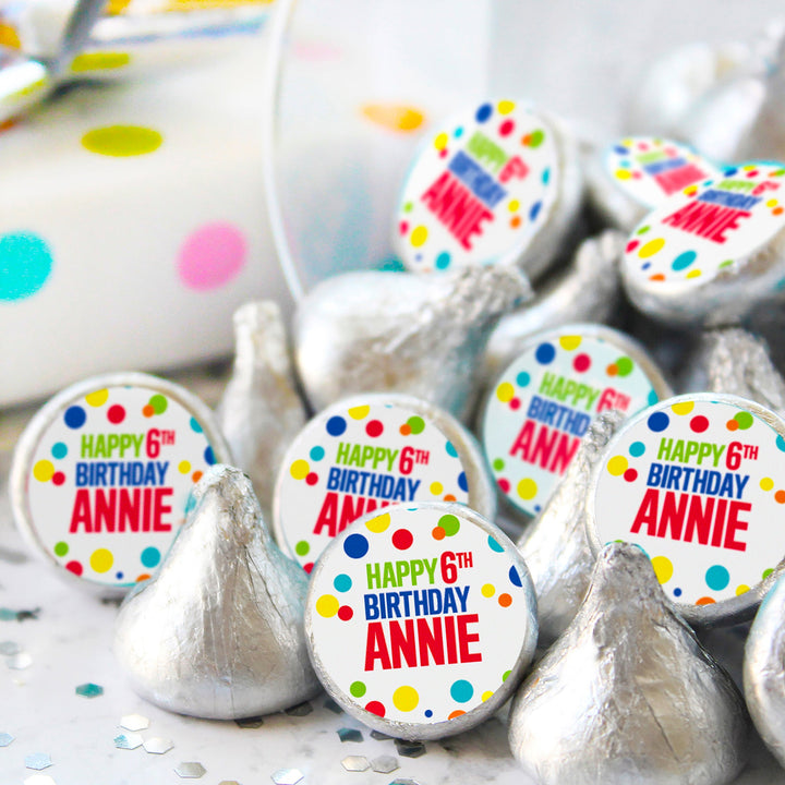 Personalized Birthday: Rainbow Dots - Fits on Hershey®  Kisses - 180 Stickers