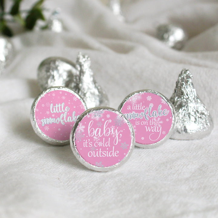 Little Snowflake: Pink - Winter Baby Shower Favor Stickers  - Fits on Hershey® Kisses - Girl -  Baby It's Cold Outside - 180 Stickers