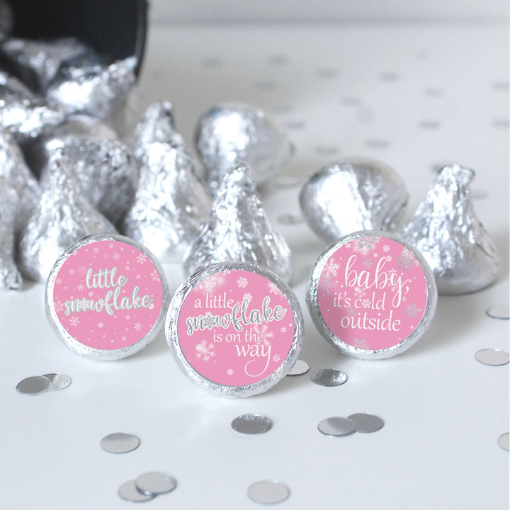 Little Snowflake: Pink - Winter Baby Shower Favor Stickers  - Fits on Hershey® Kisses - Girl -  Baby It's Cold Outside - 180 Stickers