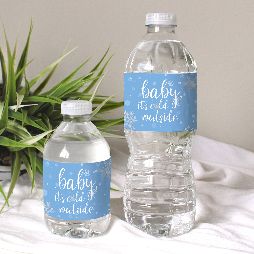 Little Snowflake: Blue -  Winter Baby Shower Water Bottle Labels - Baby It's Cold Outside - Boy - Baby It's Cold Outside - 24 Waterproof Stickers