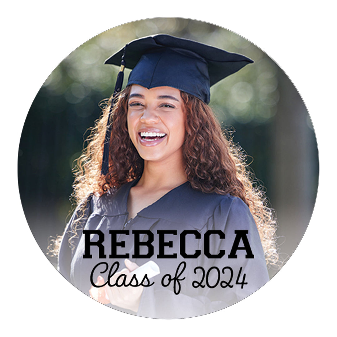 Nombre y año de la foto de graduación: pegatinas circulares - Promoción de 2024 - 40, 100, 250 pegatinas