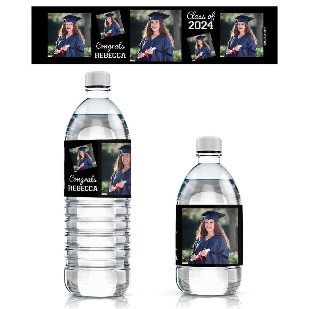 Personalized Graduation Photo Name & Year: Water Bottle Labels - 24, 100, 250 Stickers