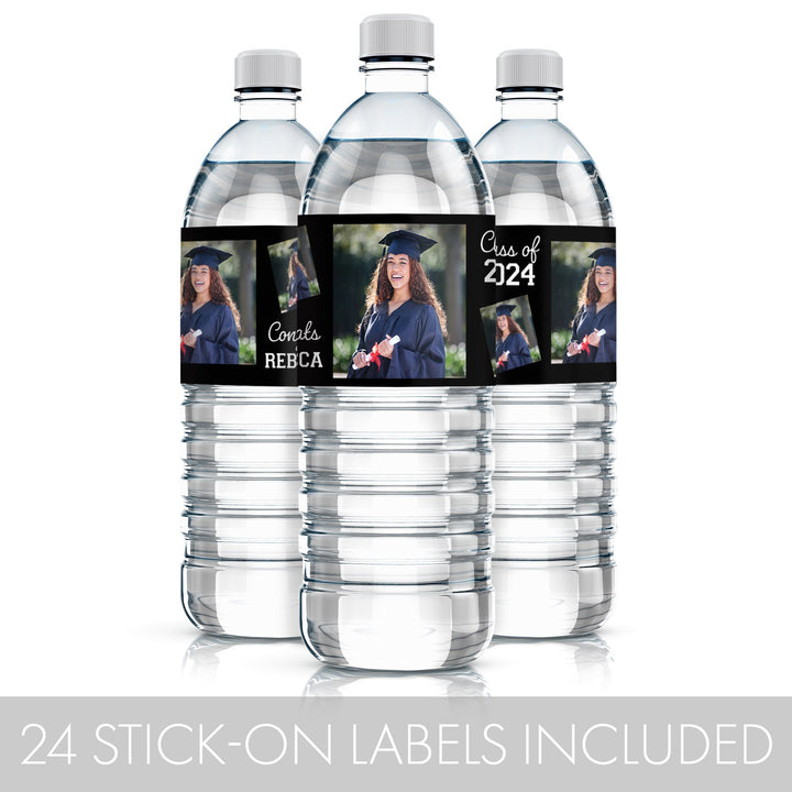 Nombre y año de la foto de graduación: etiquetas para botellas de agua: 24, 100, 250 pegatinas