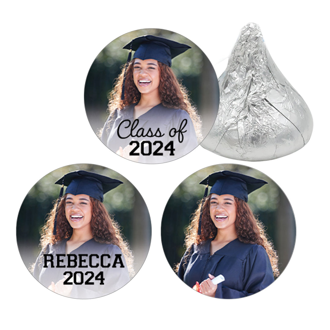 Nombre y año de la foto de graduación: etiquetas Hershey's Kisses - 180, 450, 1080 pegatinas