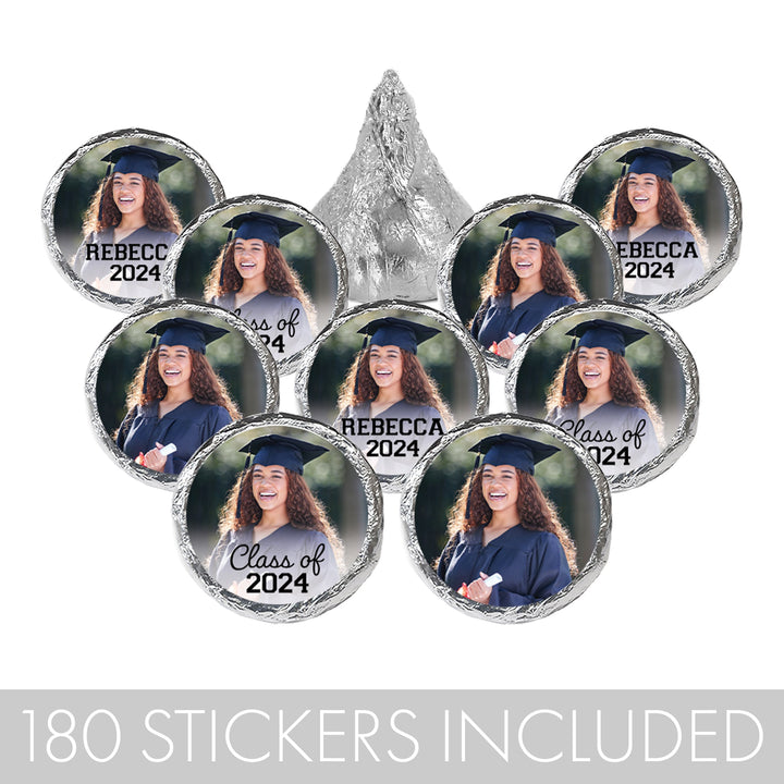 Nombre y año de la foto de graduación: etiquetas Hershey's Kisses - 180, 450, 1080 pegatinas