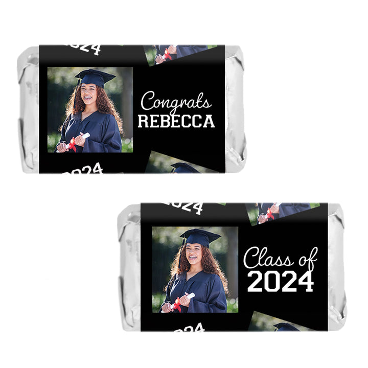 Nombre y año de la foto de graduación: pegatinas en miniatura para envoltorios de barra de caramelo de Hershey's®: 24, 250 o 500 pegatinas