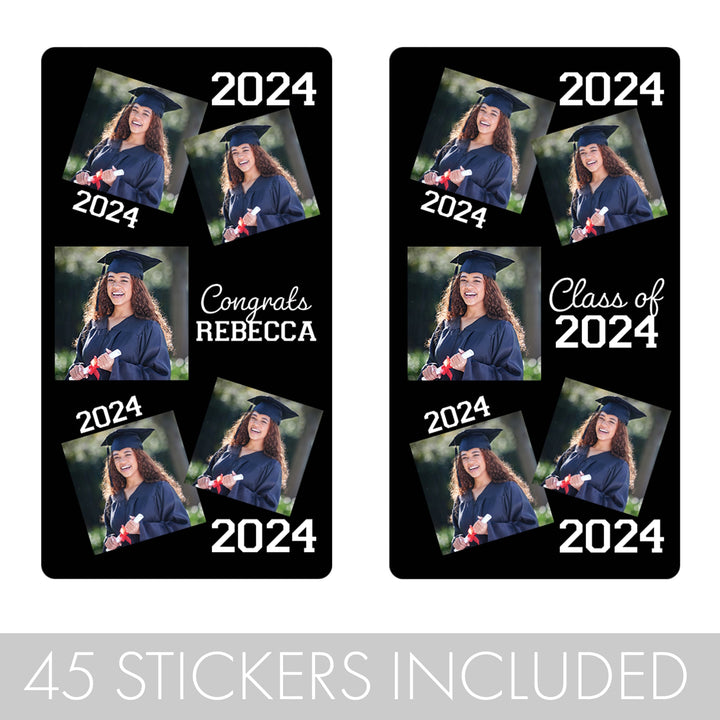 Nombre y año de la foto de graduación: pegatinas en miniatura para envoltorios de barra de caramelo de Hershey's®: 24, 250 o 500 pegatinas