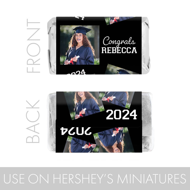 Personalized Graduation Photo Name & Year: Hershey's® Miniatures Candy Bar Wrappers Stickers - 24 or 250 Stickers