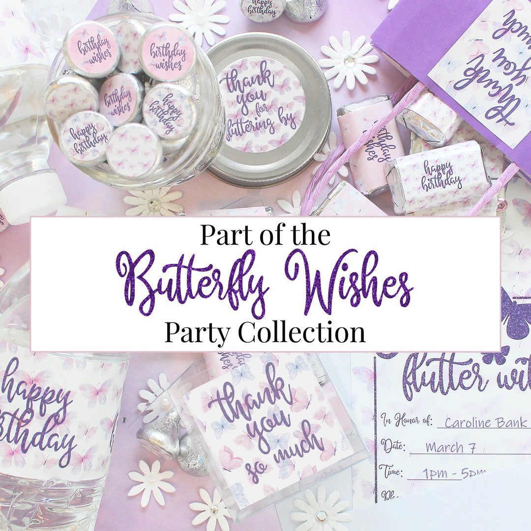 Deseos de mariposa: morado y rosa - Cumpleaños infantil - Pegatinas para regalos de fiesta - Se adapta a Hershey's Kisses - 180 pegatinas