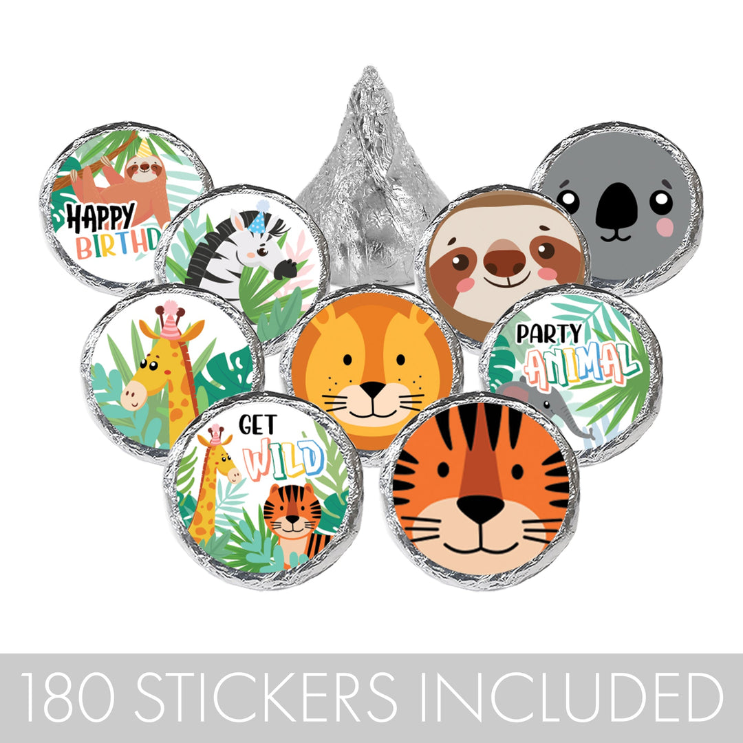 Wild Jungle: Kid's Birthday - Party Favor Stickers - Fits on Hershey's Kisses - 180 Stickers