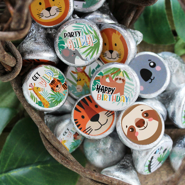 Wild Jungle: Kid's Birthday - Party Favor Stickers - Fits on Hershey's Kisses - 180 Stickers
