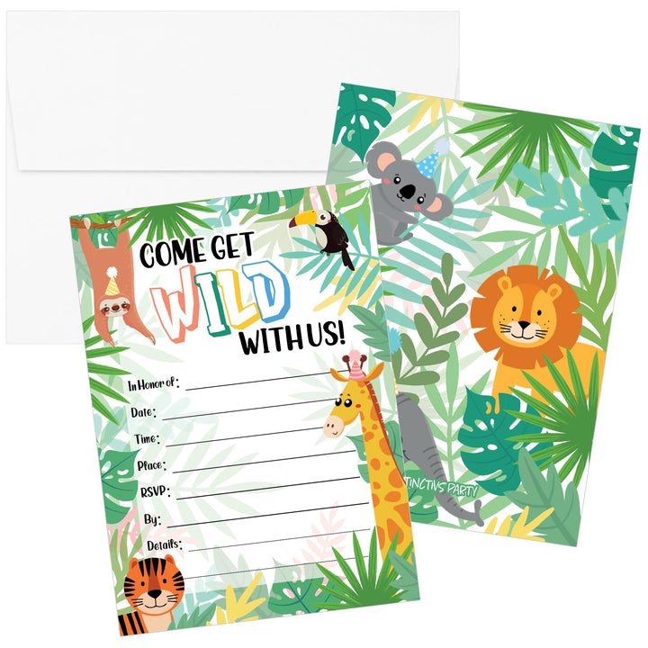Wild Jungle: Kid's Birthday - Invitations - Party Animal - 10 Cards with Envelopes