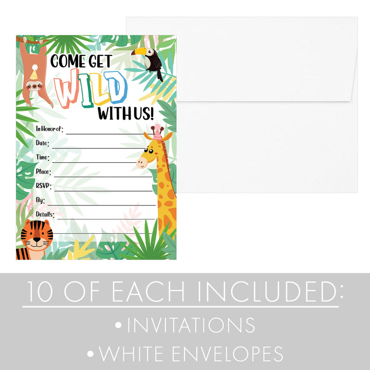 Wild Jungle: Kid's Birthday - Invitations - Party Animal - 10 Cards with Envelopes