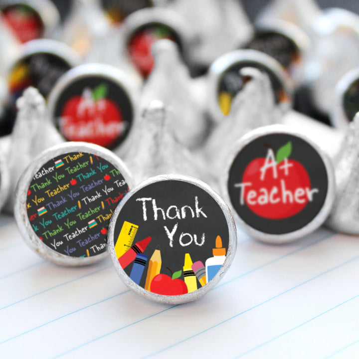 Teacher Appreciation Party: Thank You A+ Teacher - Favor Stickers - Fits on Hershey®  Kisses - 180 Pack