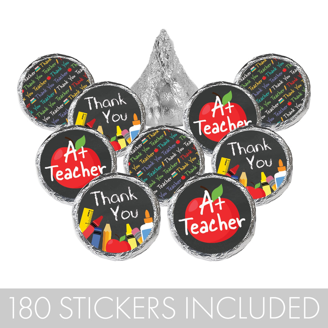 Teacher Appreciation Party: Thank You A+ Teacher - Favor Stickers - Fits on Hershey®  Kisses - 180 Pack