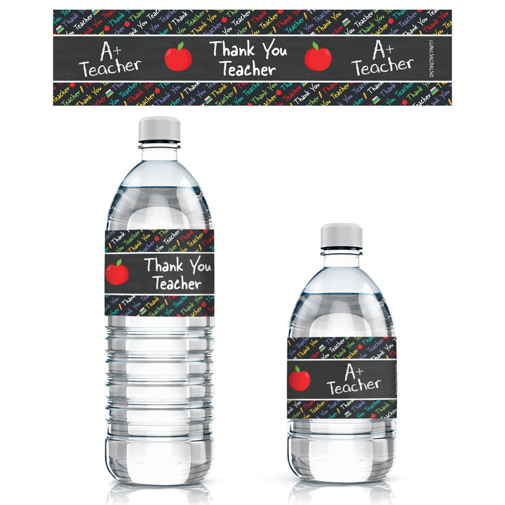 Teacher Appreciation Party: Thank You A+ Teacher - Water Bottle Labels - 24 Waterproof Stickers