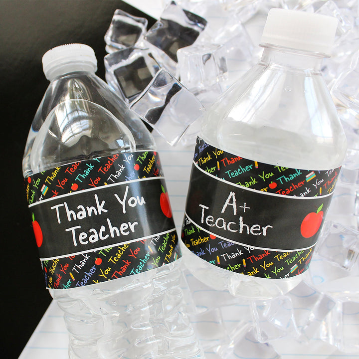 Fiesta de agradecimiento al maestro: Gracias A+ Maestro - Etiquetas para botellas de agua - 24 pegatinas impermeables