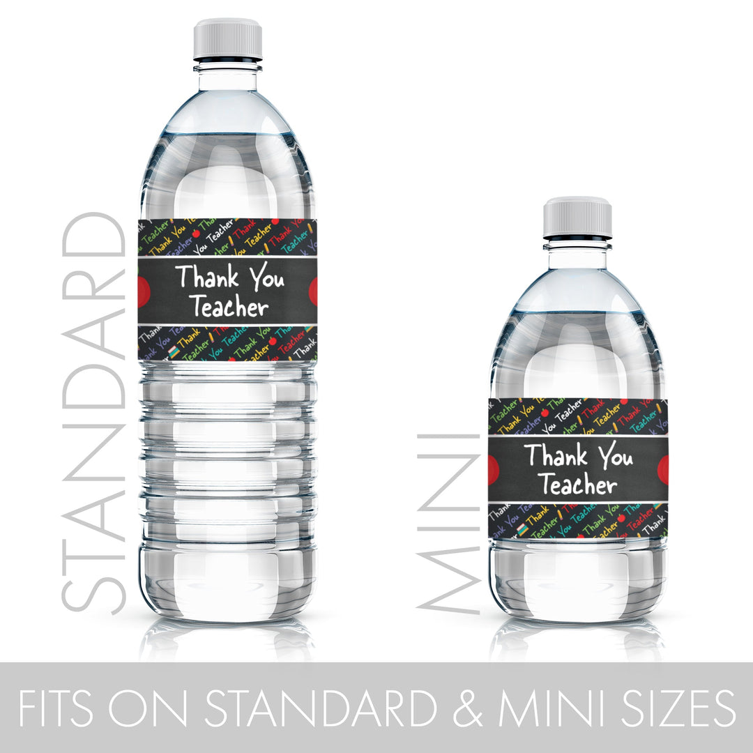 Teacher Appreciation Party: Thank You A+ Teacher - Water Bottle Labels - 24 Waterproof Stickers