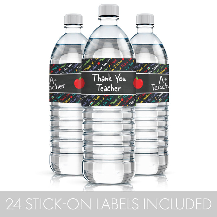 Fiesta de agradecimiento al maestro: Gracias A+ Maestro - Etiquetas para botellas de agua - 24 pegatinas impermeables
