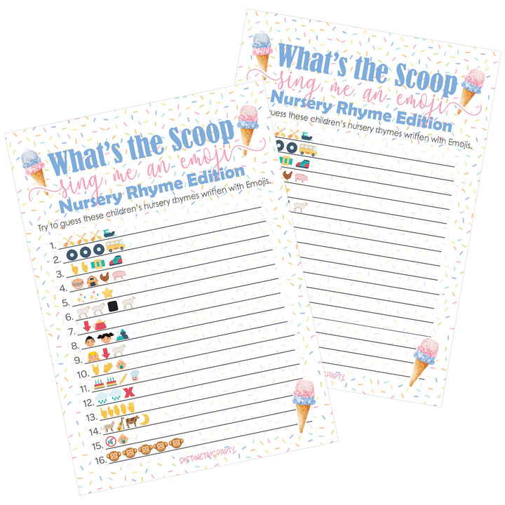 What's the Scoop: Ice Cream - Juego de fiesta de revelación de género - Tarjetas de juego Emoji - 20 tarjetas