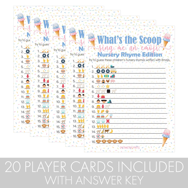 What's the Scoop:  Ice Cream - Gender Reveal Party Game - Emoji Game Cards - 20 Cards