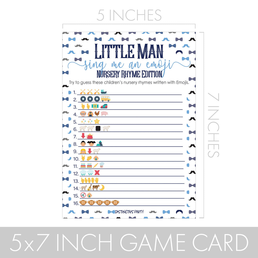 Little Man: Baby Shower Game -  Nursery Rhyme Emoji Game Cards - Boy, Bowtie - 20 Cards