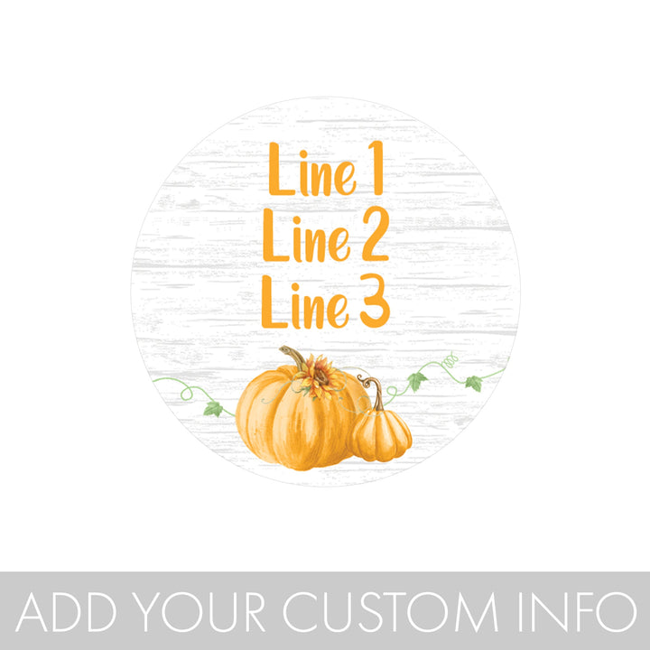 Personalized Little Pumpkin: Orange -  Baby Shower, First Birthday  - Circle Label Stickers - 40 Pack