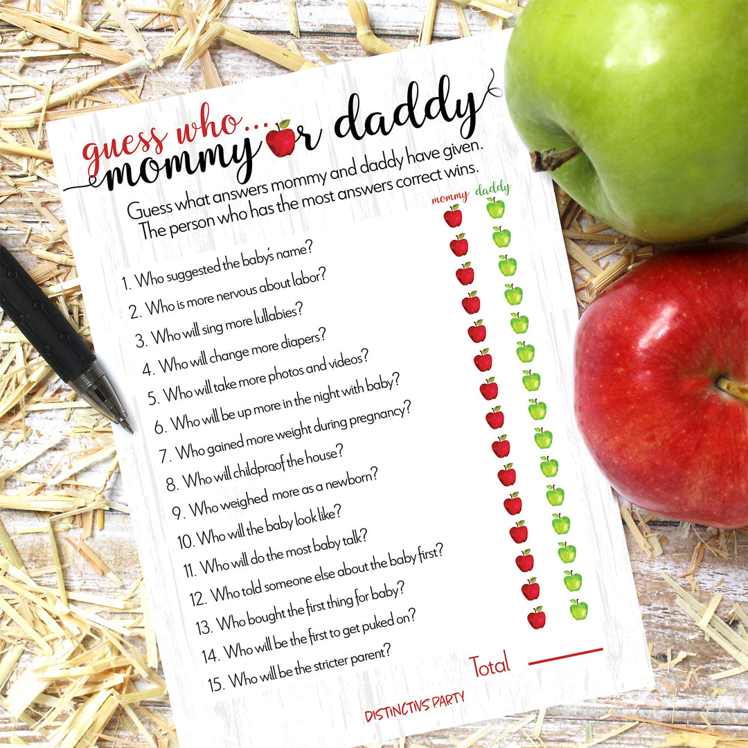 Apple Farmhouse: Baby Shower - "Guess Who" Mommy or Daddy Baby Shower Game - 20 Cards