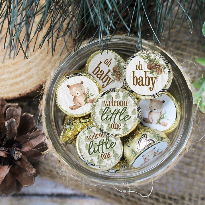 Woodland Bear: Baby Shower Baby Shower Favors  Fits on Hershey's Kisses - 180 Stickers