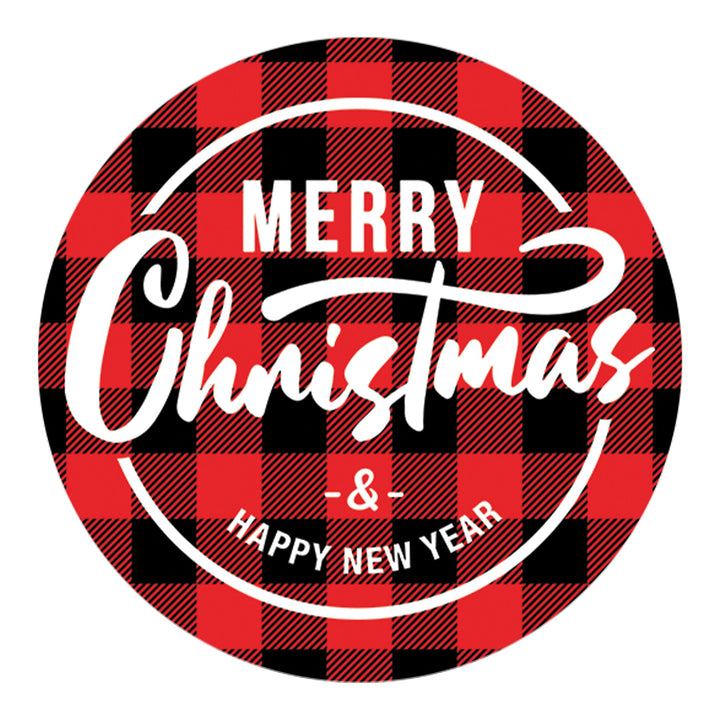 Buffalo Plaid Christmas: Christmas Party - Round Labels- 40 Stickers