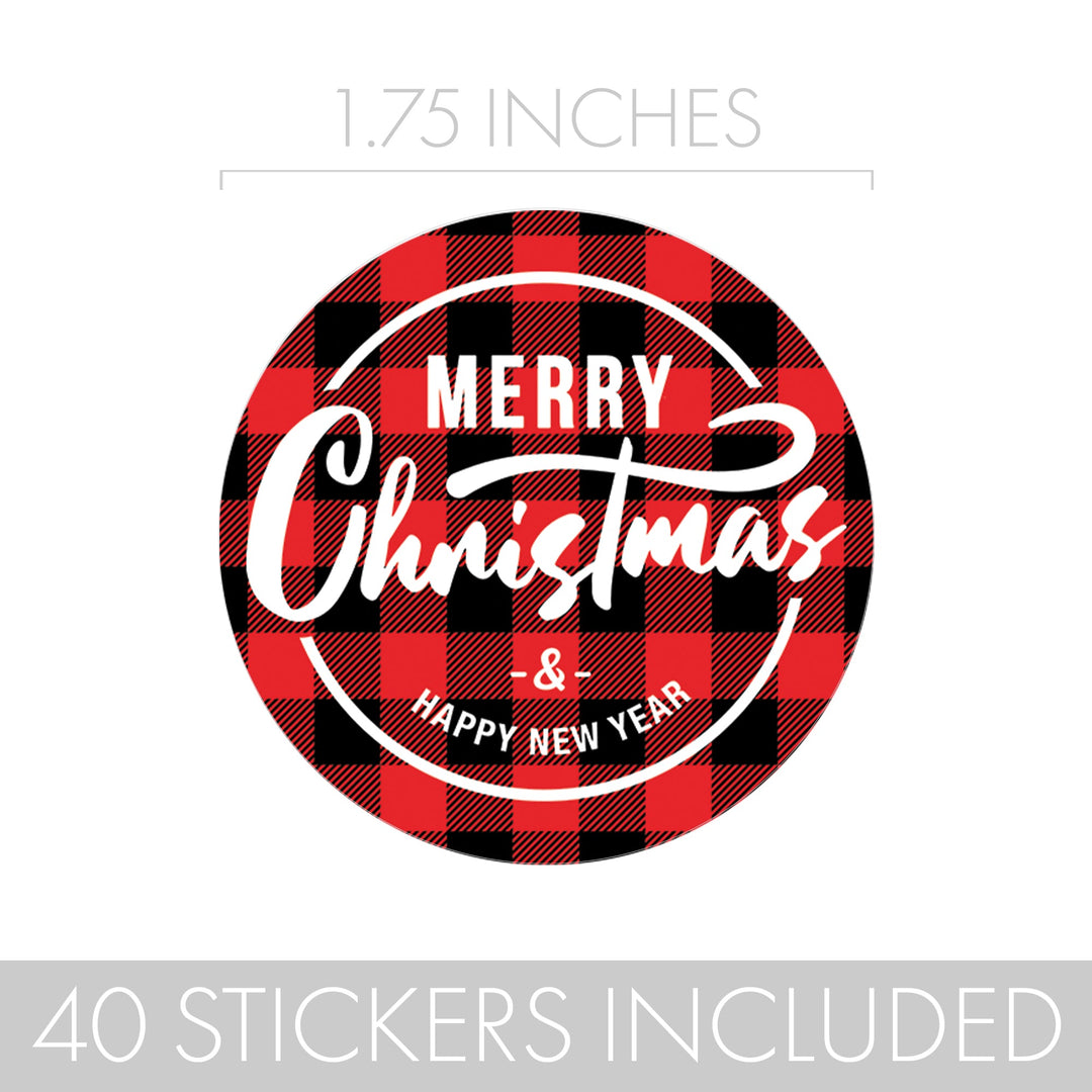 Buffalo Plaid Christmas: Christmas Party - Round Labels- 40 Stickers