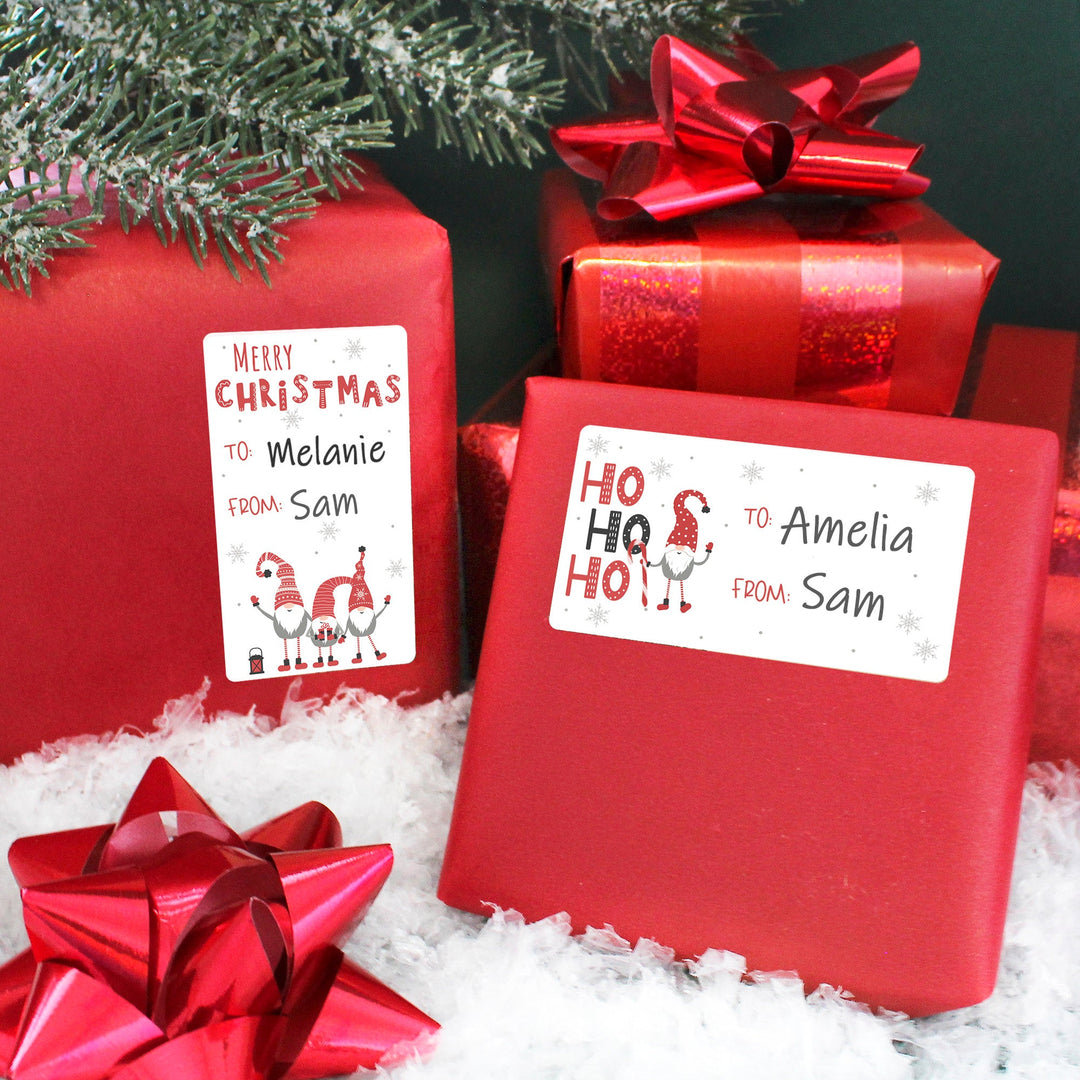 Etiquetas adhesivas de regalo de Navidad: Vacaciones caprichosas de gnomos - 75 pegatinas