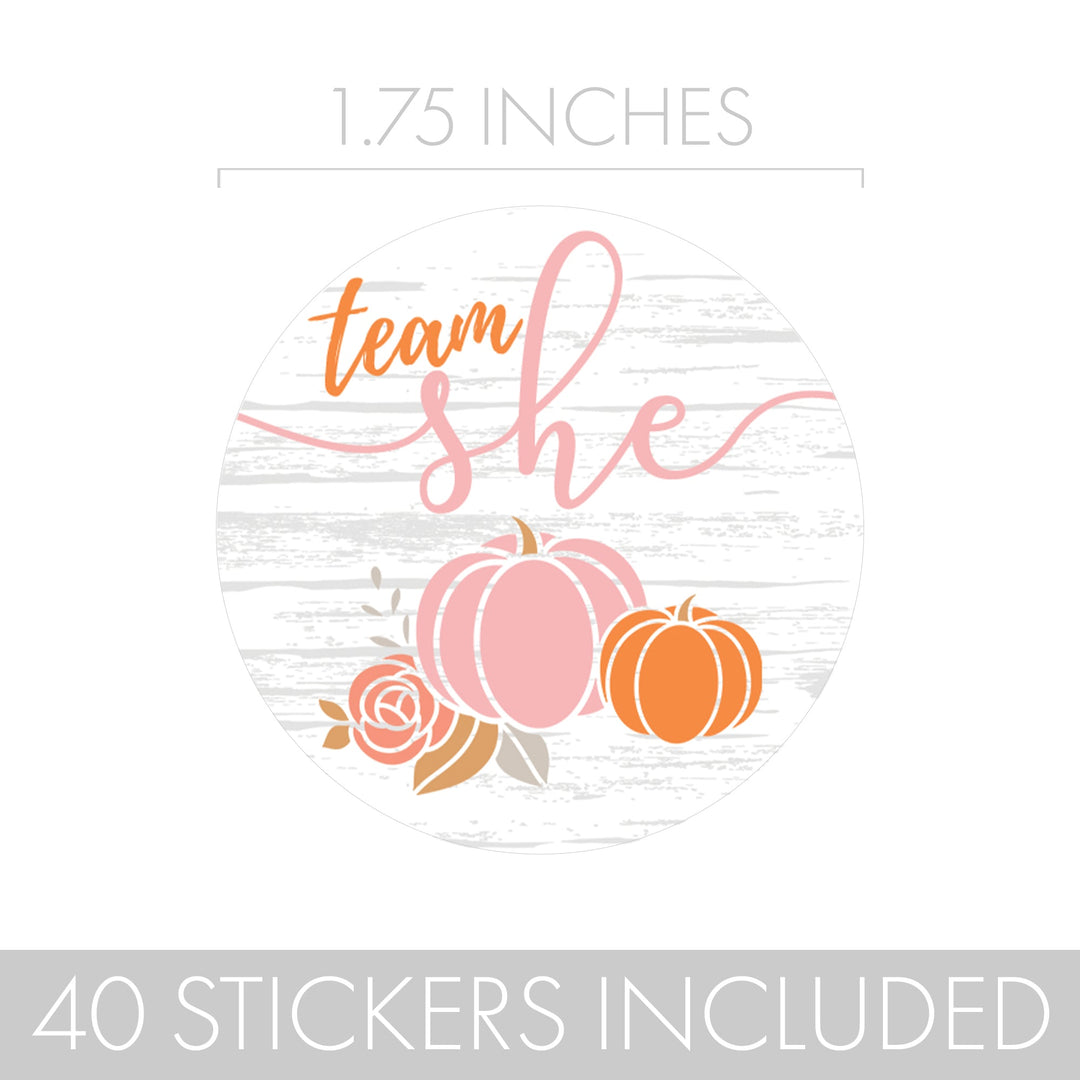 Little Pumpkin: Gender Reveal Party - Team He or She Stickers - 40 Stickers