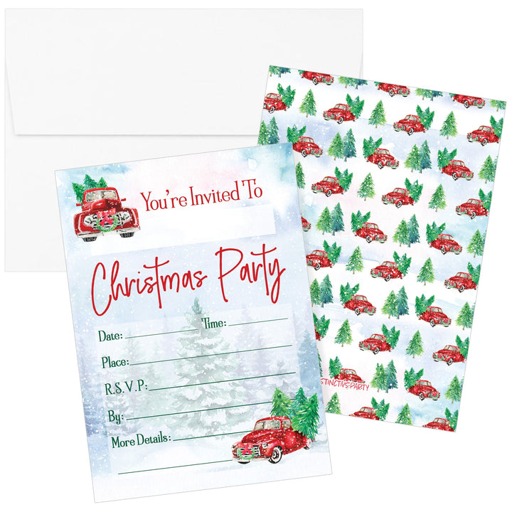 Vintage Red Truck: Christmas Party Invitations - 10 Cards