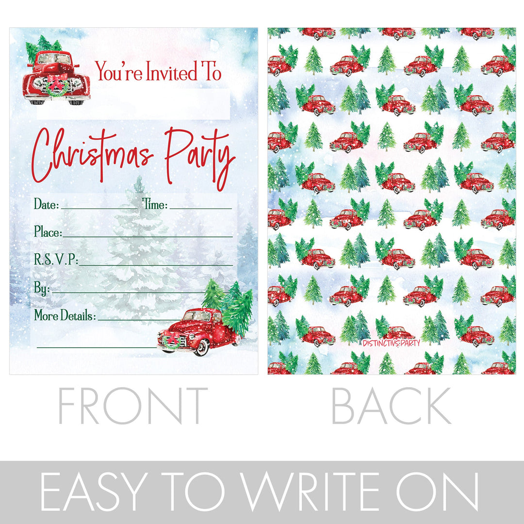Vintage Red Truck: Christmas Party Invitations - 10 Cards