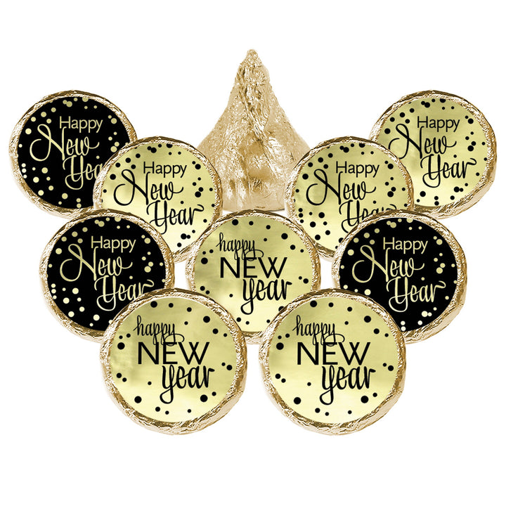 Fiesta de Nochevieja: Feliz Año Nuevo 2024 - Pegatinas para regalos de fiesta - Se adapta a Hershey® Kisses - Paquete de 180