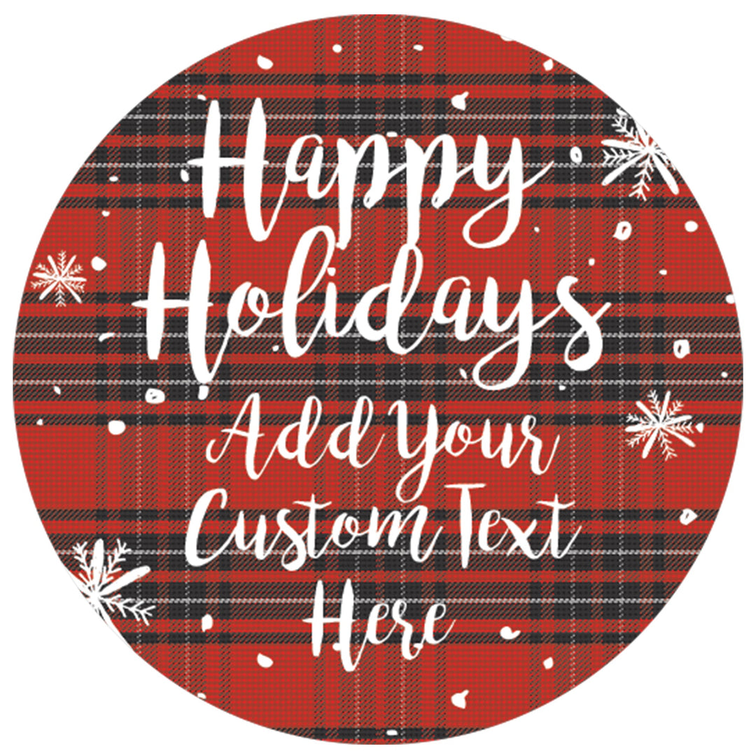 Personalized Buffalo Plaid Christmas:  Christmas Party - Happy Holidays Git Tag or Favor Stickers  - 40 Stickers