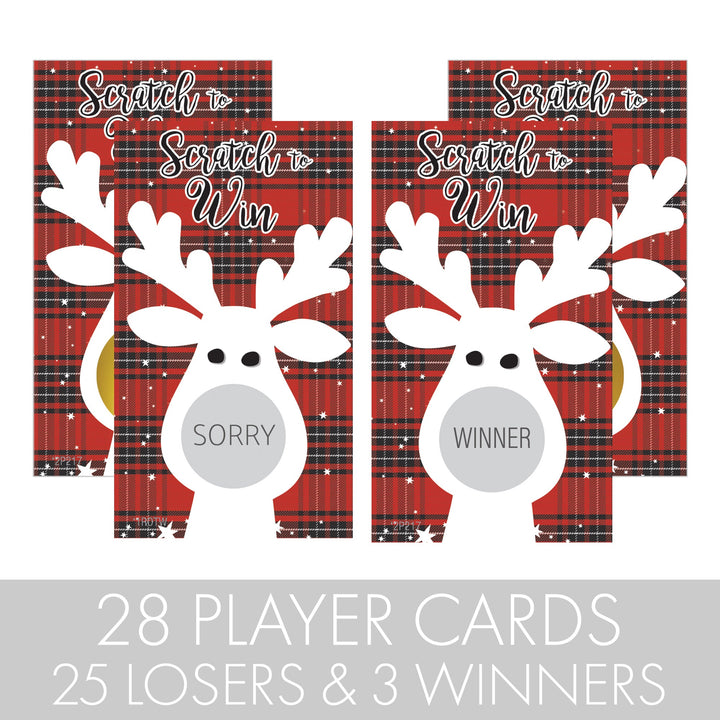 Buffalo Plaid Christmas: Christmas Party - Reindeer Christmas Scratch Off Game Cards - 28 Scratchers