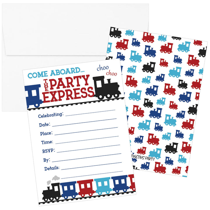 Tren: Invitaciones para fiesta de cumpleaños infantil - Todos a bordo del Birthday Express - 10 tarjetas con sobres