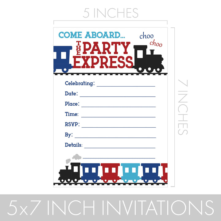 Tren: Invitaciones para fiesta de cumpleaños infantil - Todos a bordo del Birthday Express - 10 tarjetas con sobres
