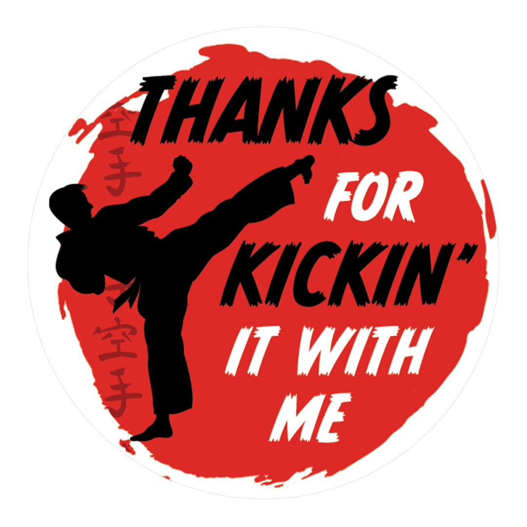 Saltar, patear, bloquear: Karate - Cumpleaños del niño - Gracias por patearlo conmigo - Etiquetas de agradecimiento - 40 pegatinas