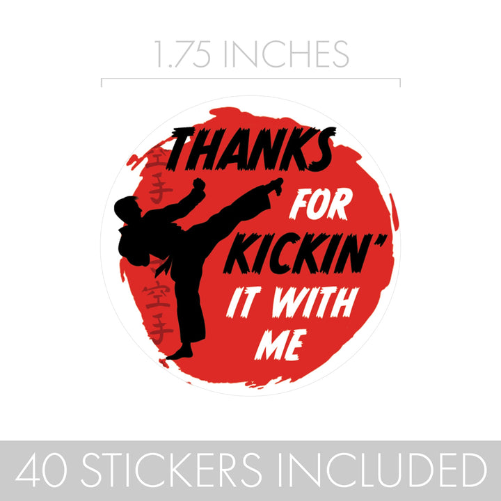 Jump, Kick, Block: Karate -  Kid's Birthday - Thanks for Kickin' It With Me - Thank You Favor Labels - 40 Stickers