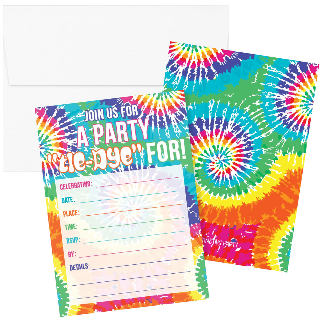 Tie Dye: Kid's Birthday Party - Invitations - Peace, Love, Party - 10 Cards with Envelopes