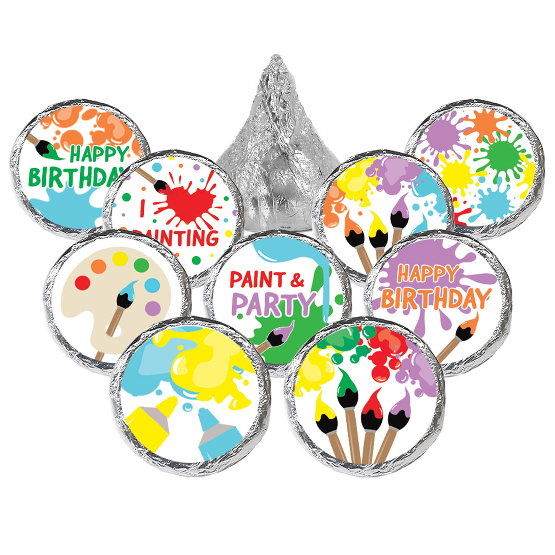 Art & Painting: Kid's Birthday -  Party Favor Stickers - Fits on Hershey's Kisses - 180 Stickers