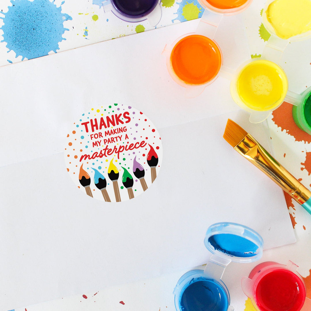 Arte y pintura: Cumpleaños infantil - Etiquetas de agradecimiento - Pintura y fiesta - 1,75 pulgadas - 40 pegatinas